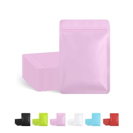 100 Pack Resealable Packaging Bags for Small Business Double-Sided Color Smell Proof Bags for Food Storage Flat Bags (Pink, 4.7" x 7.1")