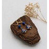 14k Gold Tone Triangular Floral Enameled Cloisonné and Lapis Lazuli
