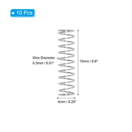 PATIKIL 10pcs 304 Stainless Steel Mechanical Extension Spring Spring 0.3mm Wire Dia x 4mm Outside Diameter x 15mm Length Spring Assortment Kit for Shop and Home Repair