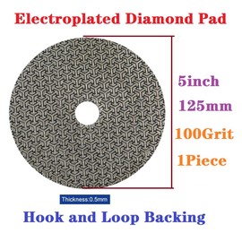 MiJunHD Electroplated Diamond Sanding Paper Sheet Pad,100Grit 5inch 125mm Grinding Sandpaper Pad Hook and Loop Backing for Metal Glass Porcelain Ceramic Hand Polishing & Trimming (1 Piece)
