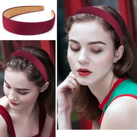 Atoden Satin Headbands for Women Girls Red Headband 1.18 Inch Wide Thin Hard Headbands Non Slip Ribbon Hair Bands Burgundy Plain Headbands for Crafts DIY Costume Holiday Christmas Gifts