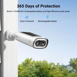 TCL 2K Solar Security Camera Wireless Outdoor, Built-in LED Light with Removable Battery Camera, Local Storage, No Subscription Cameras Works with Alexa, Ideal for Home Security