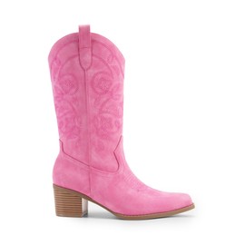 DREAM PAIRS Cowboy Boots for Women Cowgirl Western Boots Fashion Embroidery Stitched Chunky Heel Mid Calf Boots,Size 7.5,Pink-Nubuck,DWUMMB2504