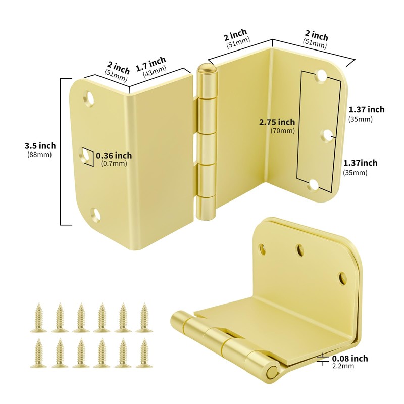 goldenwarm 3 Pack Gold Swing Clear Expandable Door Hinges 3.5inch