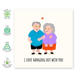 Old Couple's Anniversary Card - "I Love Hanging Out With You" - Gifts for Husband, Wife, Spouse, Partner, Babe, Hon, Darling, Him, Her, Married Couple -Romantic Valentines Day - Comes with Stickers
