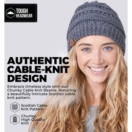 Tough Headwear Beanie for Women - Warm Chunky Cable Beanie Hats for Women, Winter Hats for Cold Weather, Knit Caps for Women & Stocking Caps Gray Melange