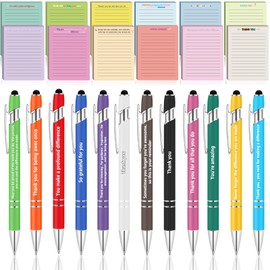 Yaomiao 24 Pcs Employee Appreciation Gifts Set Inspirational Pens Employee Sticky Notes Motivational Ballpoint Pen Funny Note Pad Notebook Thank You Gifts for Employee Teacher Coworker Office Supplies