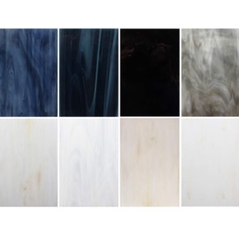 LITMIND 8 Sheets Stained Glass Variety Pack, 4 x 6 inch Mosaic Glass Tiles for Crafts, Art Glass Pack, Mixed Colors and Patterns (White+Black+Gray)