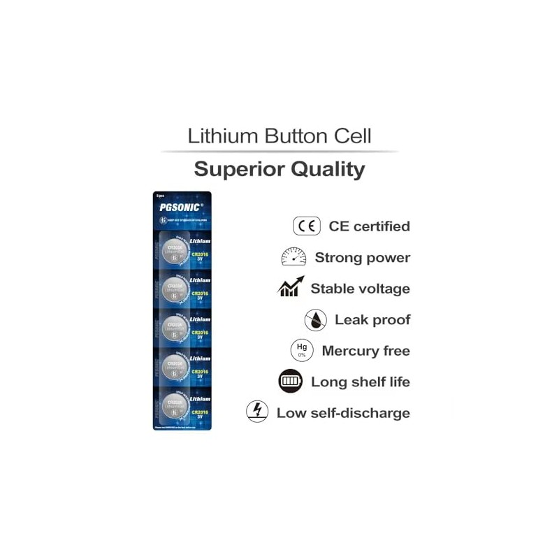 PGSONIC CR2016 3V Lithium Battery (5pcs)