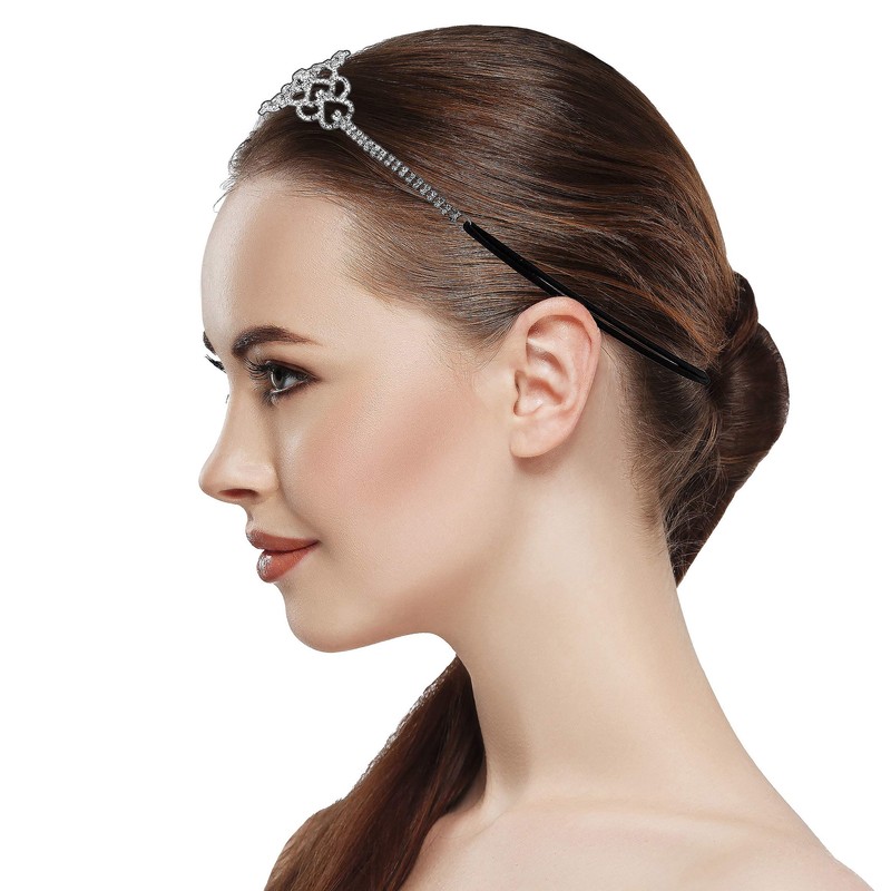 Lux Accessories - Diadema elástica con Cristales Transparentes, diseño Floral,