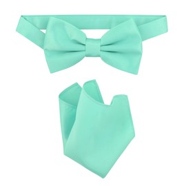 Vesuvio Napoli BowTie Solid Aqua Green Color Mens Bow Tie & Handkerchief