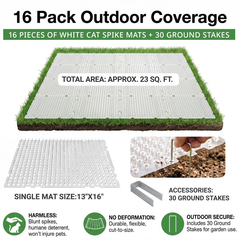 PatiencET Outdoor Cat Deterrent Mats 16 Pack 16 x 13