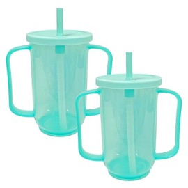 2 Pack Adult Sippy Cups for Elderly 12oz No Spill Cup for Adults Dysphagia Cups with 2 Handles Straw for Disabled Patients Limited Mobility