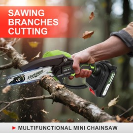 Sharklogger Mini Chainsaw, 6-inch Cordless Electric Mini Chainsaw, Portable Handheld Chain Saw for Tree Pruning Shearsand Garden Maintenance, Best Father's Day Gift for Men Dad Husband(Green)