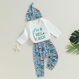 Amnnchya Western Baby Boy Clothes Cactus Sun Long Sleeve Romper Tops Cow Pants Set Newborn Fall Winter Outfit Hat 3PCS (Go Fishing,6-12 Months)