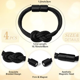 Queekay 4 Pcs Magnetic Curtain Tiebacks 2 Style, Elegant Decorative Tie Backs terse Style Drape Tie Backs Hand Weave Rope Knot Curtain Holdbacks for Home Outdoor Decorative Curtain (Black)