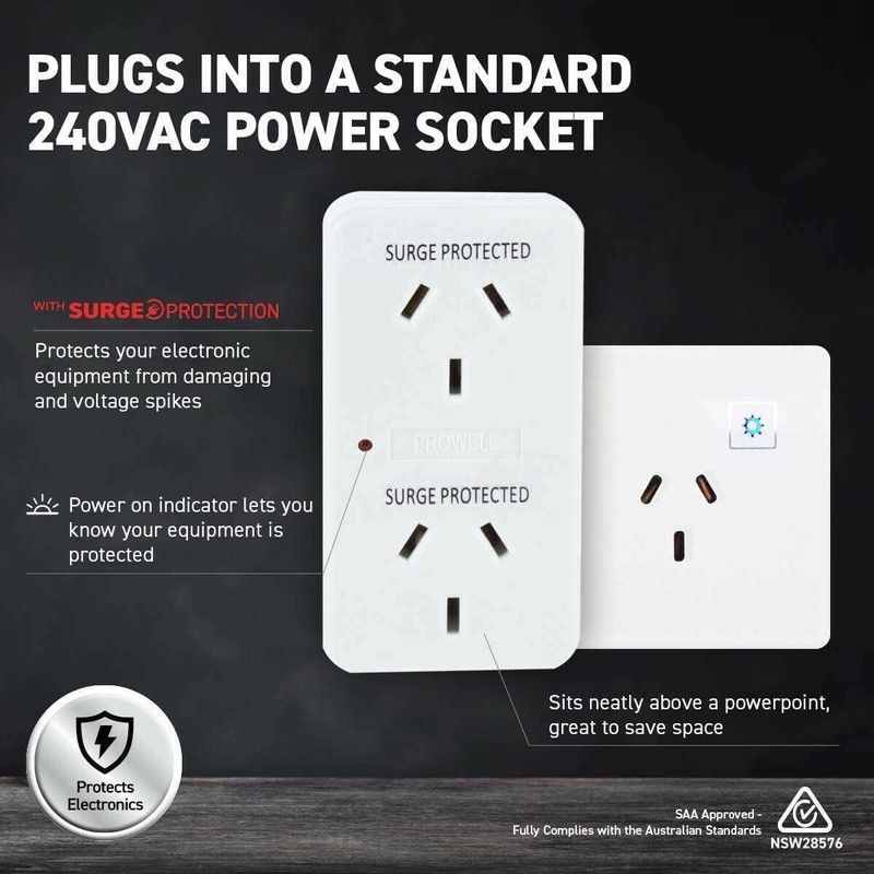 [3PCE] Sas Electrical Double Adaptor Surge Protection Power Indicator 240V