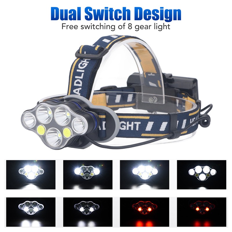 7 Core Headlight Long Range USB Rechargeable Headlamp Outdoor Work