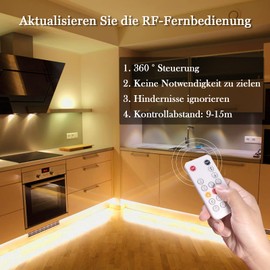 WOBANE LED Strip, Warm White, Dimmable, LED Strip 5 m with RF Remote Control, 12 V Flexible LED Light Strip with Timing Mode, Super Bright 3000 K LED Strip for Kitchen, Under Cabinet, Bedroom, DIY