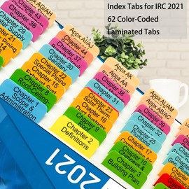 Index Tabs for International Residential Code 2021, 72 Color-Coded Laminated Waterproof Tabs, with Page Markers and Alignment Guide (Book not Included)