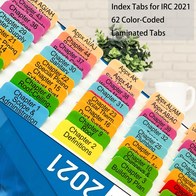 Index Tabs for International Residential Code 2021, 72 Color-Coded Laminated