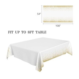 Jepeux 4 Packaging White and Gold Plastic Tablecloth, 54 inch x108 inch Rectangular Disposable dot Party Table Cover, Suitable for Birthday, Graduation, Restaurant, Wedding Decoration Tablecloth