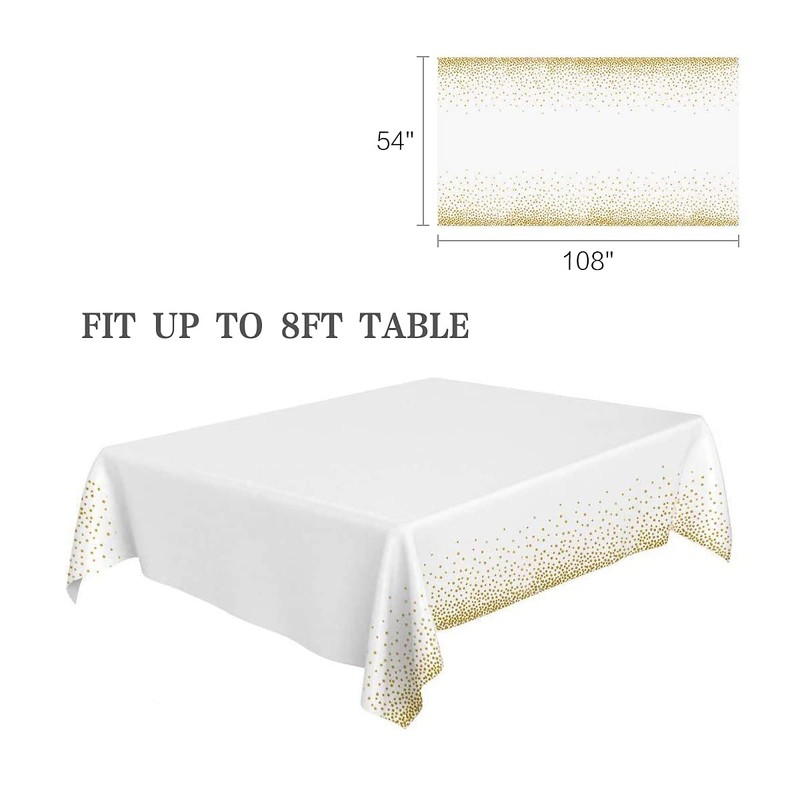 Jepeux 4 Packaging White and Gold Plastic Tablecloth, 54 inch