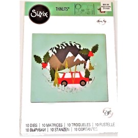 Sizzix Christmas Winter Woodland w/ Car Sizzix Thinlits Thin Metal Die Set 665340 NEW!
