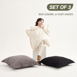 COCO TOP Extra Large Vintage Style Pillow Covers 26x26inch- Set of 3, Elegant Black, White & Grey | Soft Corduroy | Machine Washable | Perfect for Oversized Couch, Bed & Retro Home Decor