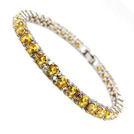 gemstoneworld 7.5 Inches Tennis Bracelet for Women, 5mm Round Cut Cubic Zirconia CZ White Gold Plated Chain Jewelry for Birthday Party Wedding Engagement Xmas Gift, Metal, simulated-yellow-citrine