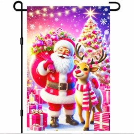 BlissYard Christmas Garden Flag Holiday Santa Reindeer Gift Garden Flag 12x18 Inch Double Sided Outdoor Decoration for Festive Season Yard Porch Lawn Display Winter Gardens Flags