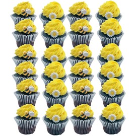 Edible Daisies and Bees Elegant White Wedding/Special Occasion Cake/Cupcake Decoration Royal Icing Sugar Toppers
