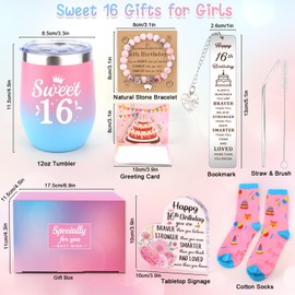 16th Birthday Gifts for Girl, Sweet 16 Gifts for Girls 16 Birthday Card Happy 16 Birthday Socks Desk Decor Tumbler Teenage Girls Gifts Age 16 Year Old Daughter Granddaughter Sister Girlfriend Niece