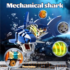 Nueris Mechanical Shark Model Sets - 687 PCS Sea Fish Ocean Animal MOC Building Toys with LED Light - Gift Idea for Adults Boys Girls for Play and Display Collection