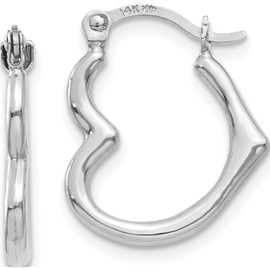 14K White Gold Heart Shaped Hollow Hoop Earrings (15.76 X 13.09) Made In Indonesia tl746w