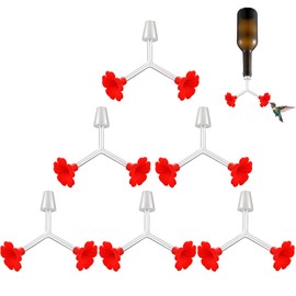 Ceoighe 6 Packs Floral Hummingbird Feeder Tubes and Stoppers, Red Double Head Hummingbird Feeding Ports, Water Feeding Replacement Parts Wine Bottle Plug for Outdoor Making Your Own Bird Feeder