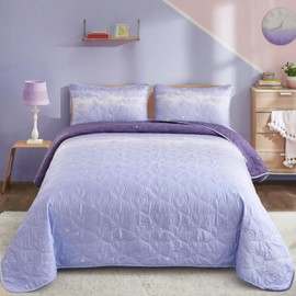 Ombre Quilt Set Queen Size Lavender Purple Quilt Set Kids Girls Bedding Set 3PCs Reversible Lightweight Microfiber Bedspread Coverlet Sets for All Season (96''x90'')