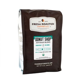 Fresh Roasted Coffee, Organic Donut Shop, 5 lb (80 oz), Medium Roast, Kosher, Whole Bean