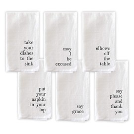 Santa Barbara Design Studio Cloth Dinner Napkins Face-to-Face Designs Black & White Table Linen Collection, Set of 6, Mind Your Manners