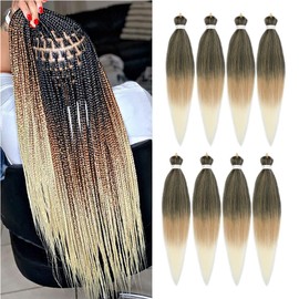 ShowCoco Braiding Hair Pre Stretched 32 Inches -8 Packs Itch Free Synthetic Fiber Crochet Twist Braids Yaki texture Braiding Hair Extensions (32inch,1B/27/613#)