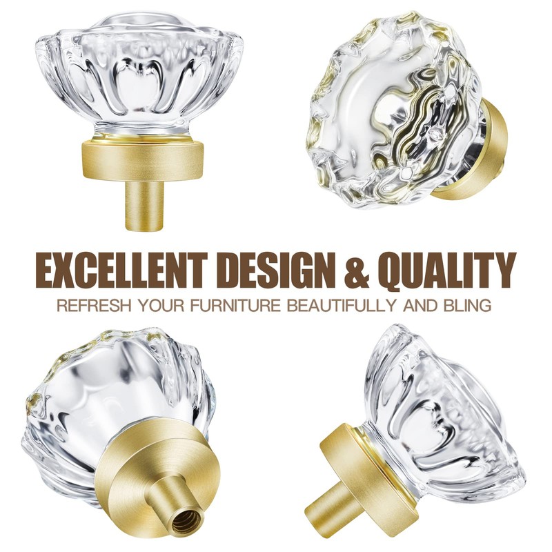 SHINY HANDLES Crystal Drawer Knobs Vintage 4 Pack, Glass Knobs