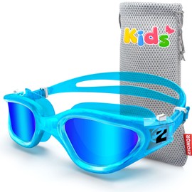 ZIONOR Kids Swim Goggles, G1MINI Polarized Swimming Goggles Comfort for Age 6-14, UV Protection Anti-Fog Adjustable Strap Fit for Child Boys Girls (Blue Lens)