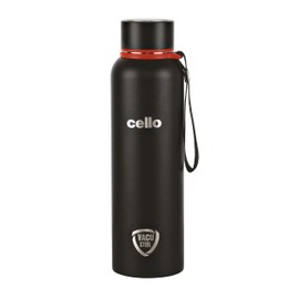 Cello Duro Tuff Steel Stainless Kent Flask | Hot and Cold Stainless Steel Water Bottle | Leak Proof | Scratch Resistant | Vacuum Insulated Bottle for Travel, Home, Office (25oz, Black)
