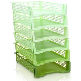 Bokon Sage Green 6 Pack Classroom Turn in Trays, Stackable File Trays Plastic Desk Organizer 12.5 x 10 x 3 Inch Letter Size Paper Homework Tray for Office Document Storage Baskets Teacher Supplies