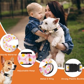 Seyezo Dog Collar, Daisy Floral Puppy Collar for Boys Girls Small Medium Large Dogs, Adjustable Soft Pet Collar Fancy Floral with Quick Release Buckle for Males Females, Pink Daisy,XS