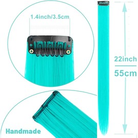 Hair Extensions Clip in,22 Inch Colored Hair Extensions Straight Hairpiece,Multi-colors Party Rainbow Long Straight Colored Long Synthetic Hair Extensions for Women Girls (10 PCS Teal Blue)