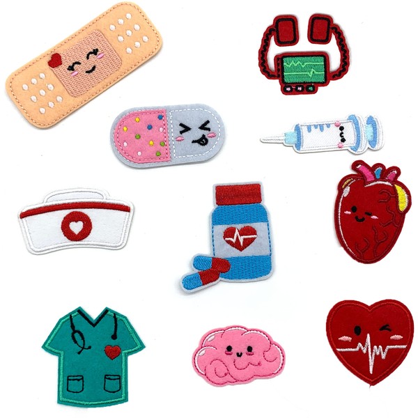 DHER Embroidered Fabric Patch Patches Iron On Patches Embroidered Patches 10 Pieces Cartoon Medical Supply Embroidered Fabric Patch, Cartoon Heart Nurse Uniform Patch