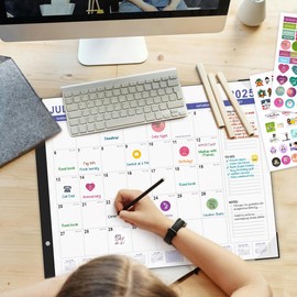 Desk Calendar 2025-2026, Large 22"x17", 18 Months from July 2025 to December 2026, Desktop Calendar with Plastic Cover and Colorful Stickers, Ideal for Home, Office, and School Planning (Blue(July.2025-Dec.2026))