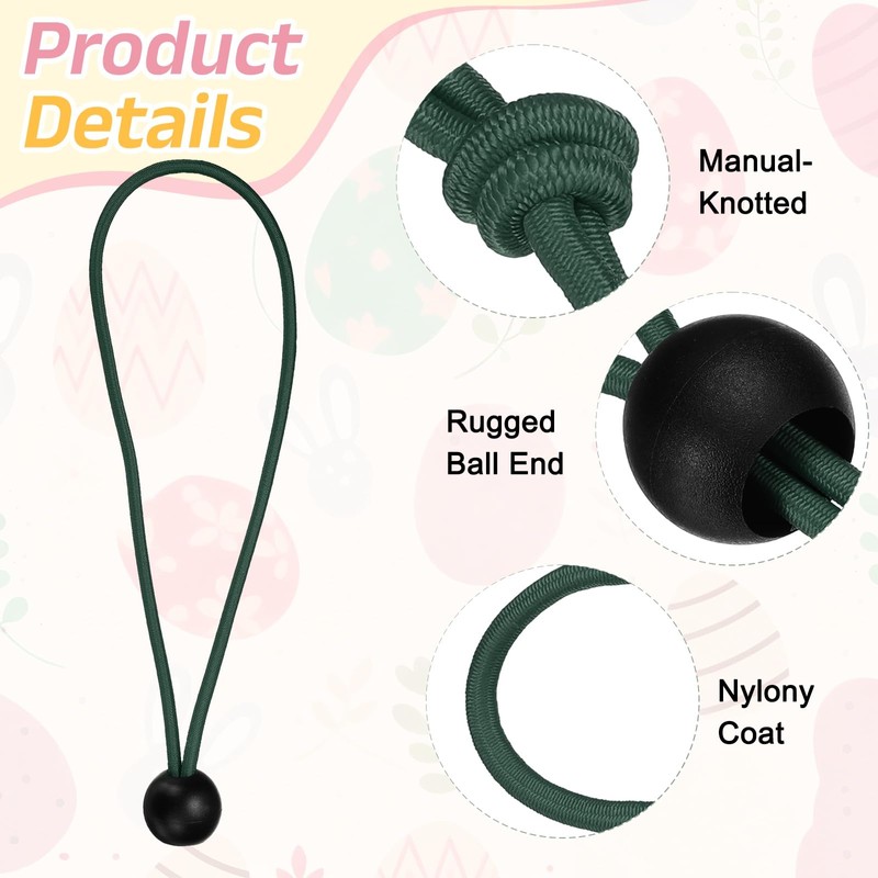 PATIKIL Ball Cords,(20cm, Army Green) (25Pcs), Polyester Black Ball Bungee
