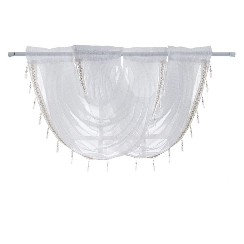 ANCLLO 3 Panels White Solid Waterfall Valance Window Curtain Linen